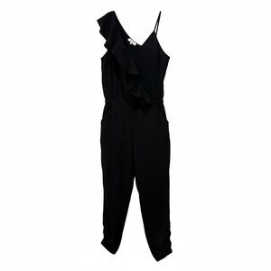 Parker Womens Black Ruffled V Neck Ruched Jumpsuit  SZ 0‎ BHFO 7010